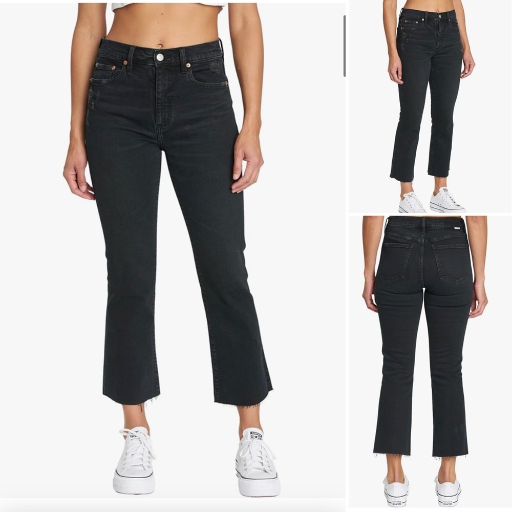 DAZE Women's Shy Girl High Rise Crop Flare Denim Jeans with Frayed Hem Size 27